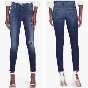 Mother High Waisted Looker Ankle Fray Jeans Close to the Edge 26 Distressed